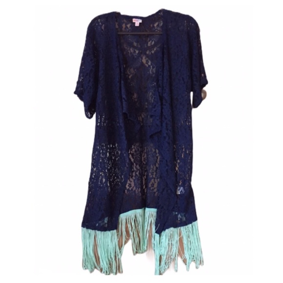 LuLaRoe Tops - LULAROE Blue Fringe Kimono Lightweight Summer Casual Vacation Small BNWT